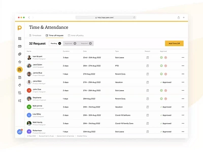 Paie - Time Attendance Time off request absence attendence compliance dashboard design employee expenses fintech hr management payroll product saas salary time time off timesheet ui ux workforce