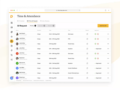 Paie - Time Attendance Time off request absence attendence compliance dashboard design employee expenses fintech hr management payroll product saas salary time time off timesheet ui ux workforce