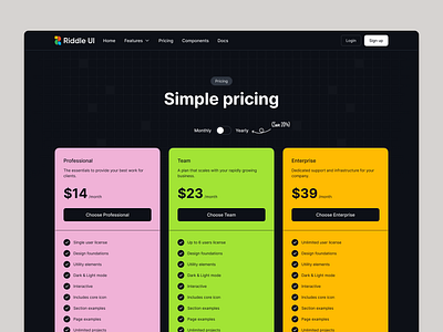 Riddle UI Web Design system (v1.0) dark mode dashboard design design system figma figma design landing page one page pricing pricing page product design ui ui design ui kit ux ux design