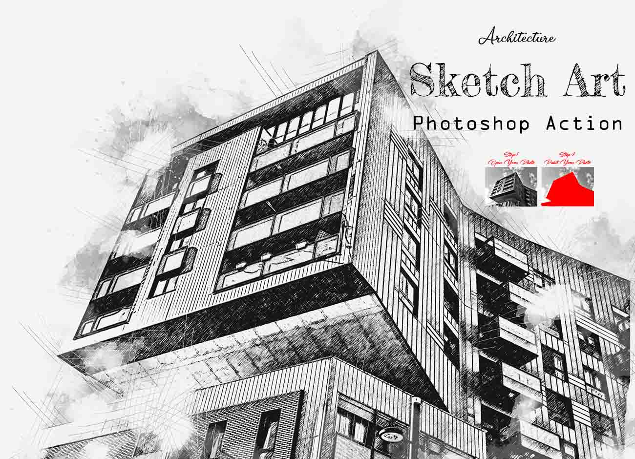 Pencil Architecture Sketch Photoshop Action  Sketch photoshop Photoshop Architecture  sketch