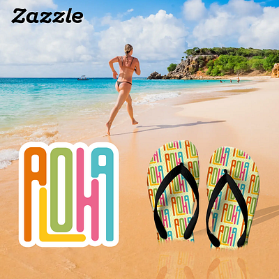 Aloha Colorful aloha beach colorful design ecommerce flip flops hawaii hawaiian greeting island lettering print on demand summer tourist travel tshirt design zazzleshop