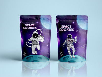 SPACE COOKIES PACKAGING DESIGN branding cannabis cbd oil label design graphic design gummies bag illustration mylar bag packaging design pouch bag pouch design pouch label design product design product label product packaging runty packaging sativa space cookies space gummies weed