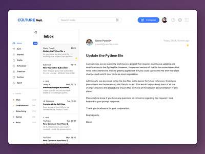 CULTURE Mail - An Email Software UI Design