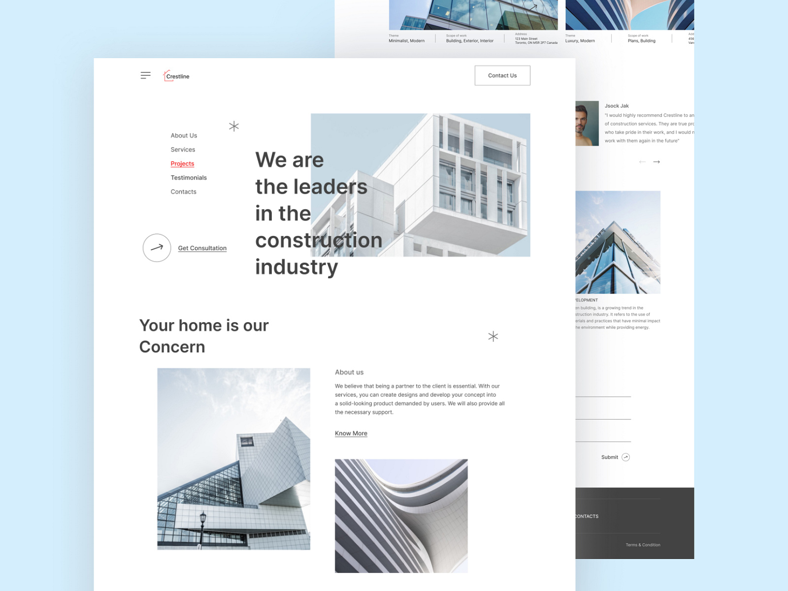 Crestline Construction Landing Page by Nasrin Akter on Dribbble