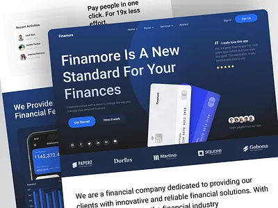 Finamore - Financial Website bank banking banking web card clean design dwbvit card finance finance website financial financial website fintech fintech website money monney ui walet web web design website