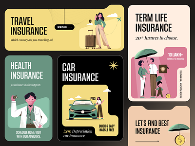 Insurance UI Cards animation app branding car cards design flight galaxy graphic design health insurance illustration insurance life insurance logo travel ui ux vector vehicle insurance zero depreciation