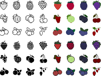 Berry vector icons illustration berry black currant blackberry blueberry cherry currant dog rose gooseberry grape huckleberry icons set raspberry red currant strawberry vegan vitamin