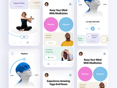 Meditation and Yoga app🧘🏻 3d app design application chill design fitness health meditation mental mental health mindfulness mindset mobile music player relax relaxation ui ux yoga