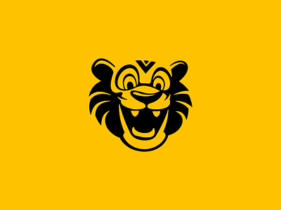 Happy Tiger Logo branding cartoon cat curves design gaming happy identity illustration logo mark mascot negative space playful smile sports symbol tiger vector yellow