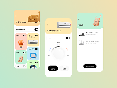 Smart Home App: Devices air conditioner app dailyui design devices home home screen interface list living room management mobile room smart smart home smart house switcher ui ux wifi