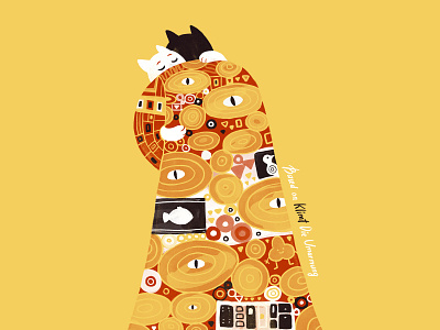 Die Umarmung cat character cute embrace hug illustration klimt