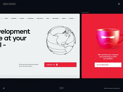 Devstark contact form 3d animation contact cup cursor dev development feedback fields form globe interaction interactive iron man motion step ui web website