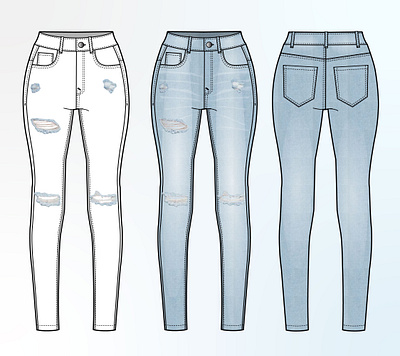 Ladies distressed jeans pant denim pant design drawing fashion design flat sketch illustration jeans jeans pant sketch vector women jeans pant