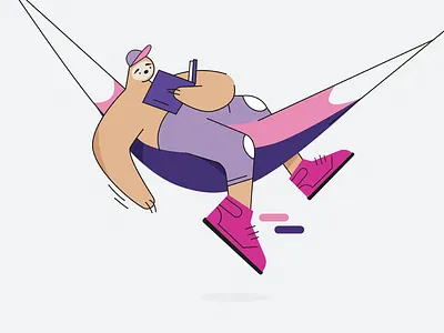 Sloth book boots bright character chill chilling education hammock hanging illustration lines new pink purple reading sitting sleep sloth unique vector