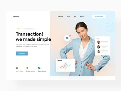 TransRemit landing page design about us blog design early access gradient header hero image hero section landing page design pricing rating startup statistics transfer trendy web design typography user experience web web design website