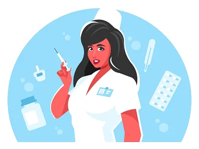 Nurse with syringe doctor girl hospital illustration injection medicine nurse syringe vaccination vector woman