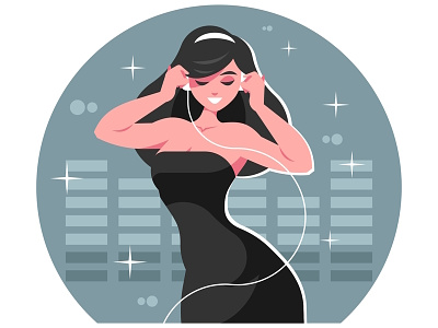 Woman with headphones audio earphones girl headphones illustration listen music player relax song sound vector woman