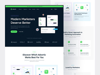 Advertiv - Marketing Website app icon clean crm design green icon landing page marketing marketing website product product design saas saas app website