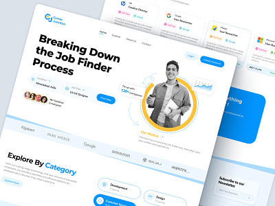 Job Finder Platform Website Design - Career Junction career employeement illustration interface job job apply job board job finder job finder website job portal job search job seeker landing page profile page recruitment website ui ui design user interface web design website design