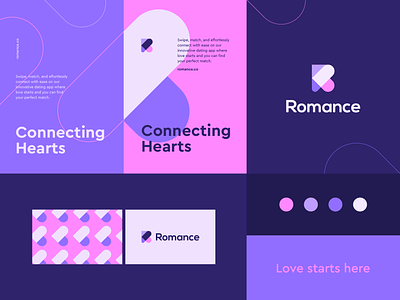 Romance - Visual identity system abstract ai app bold clever data dating family finance fintech friendly heart letter logo love negative space r relationship saas web