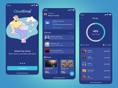 CloudDrop - The Ultimate Cloud Storage Experience Mobile App app clouddrop cloudstorageapp design designchallenge ui uidesign ux uxdesign