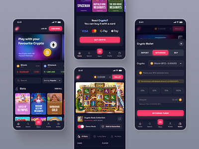 Online Casino - Slots - Mobile bitcoin casino clean crypto crypto casino design gambling gradients mobile mobile casino mobile gambling online casino online gambling ui web website