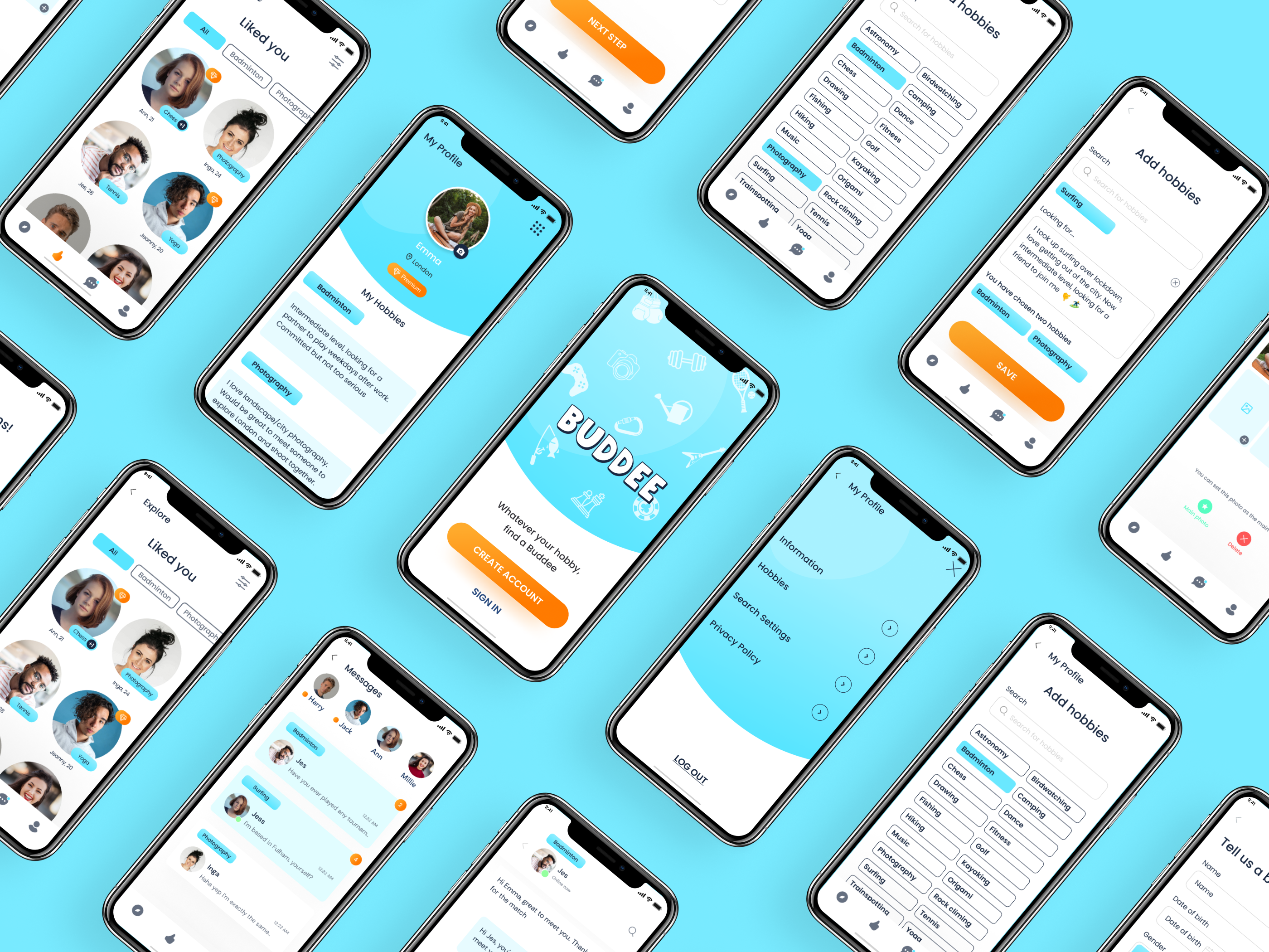 Dating App UI/UX Design app design component design dating dating app design figma friends graphic design hobby likes love matchmaking mobile design mockup social ui ux