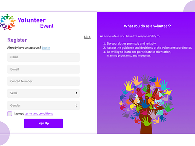 Volunteer Event Sign Up Daily UI :: 001 #DailyUI animation challange dailyui design figma interface ui volunteersignup