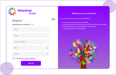 Volunteer Event Sign Up Daily UI :: 001 #DailyUI animation challange dailyui design figma interface ui volunteersignup