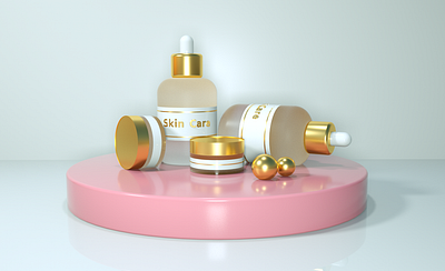 Skin Care 3d 3d designer beauty blur body branding care clean skin design face glass golden graphic design hands make up pink products skin ui ux