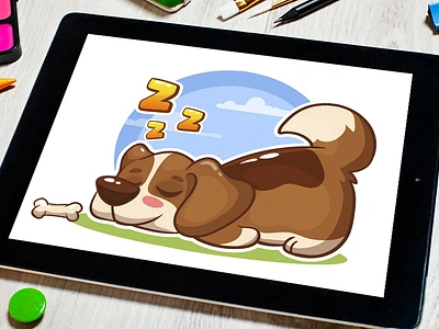 🐶 Mascot of a Sleepy Dog 💤 abrang blue sky branding brown dog cartoon sleepy dog dogs fiverr free time illustration lazy dog lazy weekend mascot design pastime pet relaxing sleep sleeping sleepy dog vector zzz