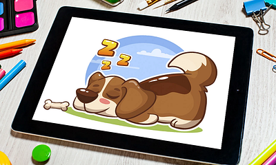 🐶 Mascot of a Sleepy Dog 💤 abrang blue sky branding brown dog cartoon sleepy dog dogs fiverr free time illustration lazy dog lazy weekend mascot design pastime pet relaxing sleep sleeping sleepy dog vector zzz