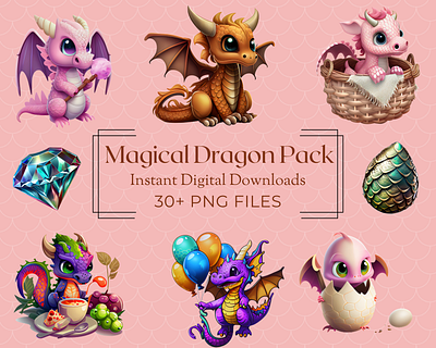 Magical Dragon Clipart Pack clipart design dragon graphic design illustration magic