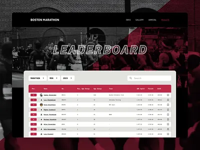 Leaderboard design landingpage leaderboard marathon results running table ui