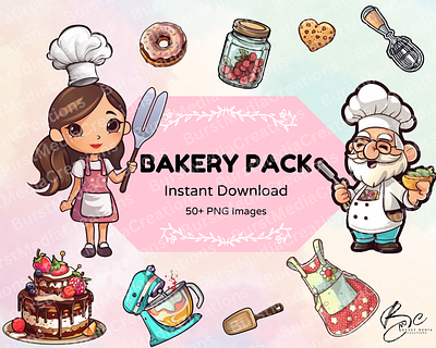 Bakery Clipart Pack - Mockups Included! bakery clipart design graphic design illustration kitchen shop