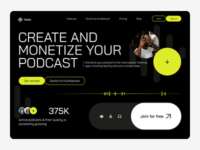 Podcast concept Landing Page UI audio dribbble homepage interview landing page saas spotify saas startup streaming app streaming platform ui ux web design website