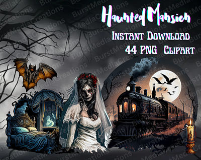 Haunted Clipart Pack clipart design freaky ghost graphic design haunted horror illustration mansion scary