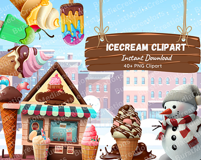 Tasty IceCream Clipart Pack bakery business clipart design food graphic design icecream shop illustration