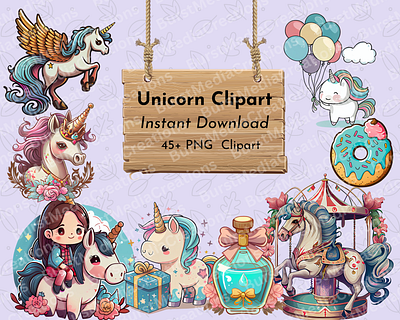 3 Style Unicorn PNG Clipart Pack - Kawaii, Modern and Tattoo clipart cute design graphic design illustration kawii stickers tattoo unicorn