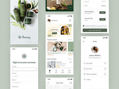 E-commerce Beauty App app apps beuaty app clean ui delivery app design e commerce figma minimal mobile app product app product page sign in ui