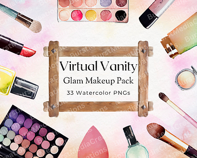 WaterColor Virtual Vanity Makeup Clipart Pack clipart cream design foundation graphic design illustration lipstick makeup mirror nail polish png vanity