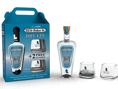 221 Baker St. Gin (Brand/Bottle/package Design) 3d 3d bottle brand identity branding liquor package design packaging