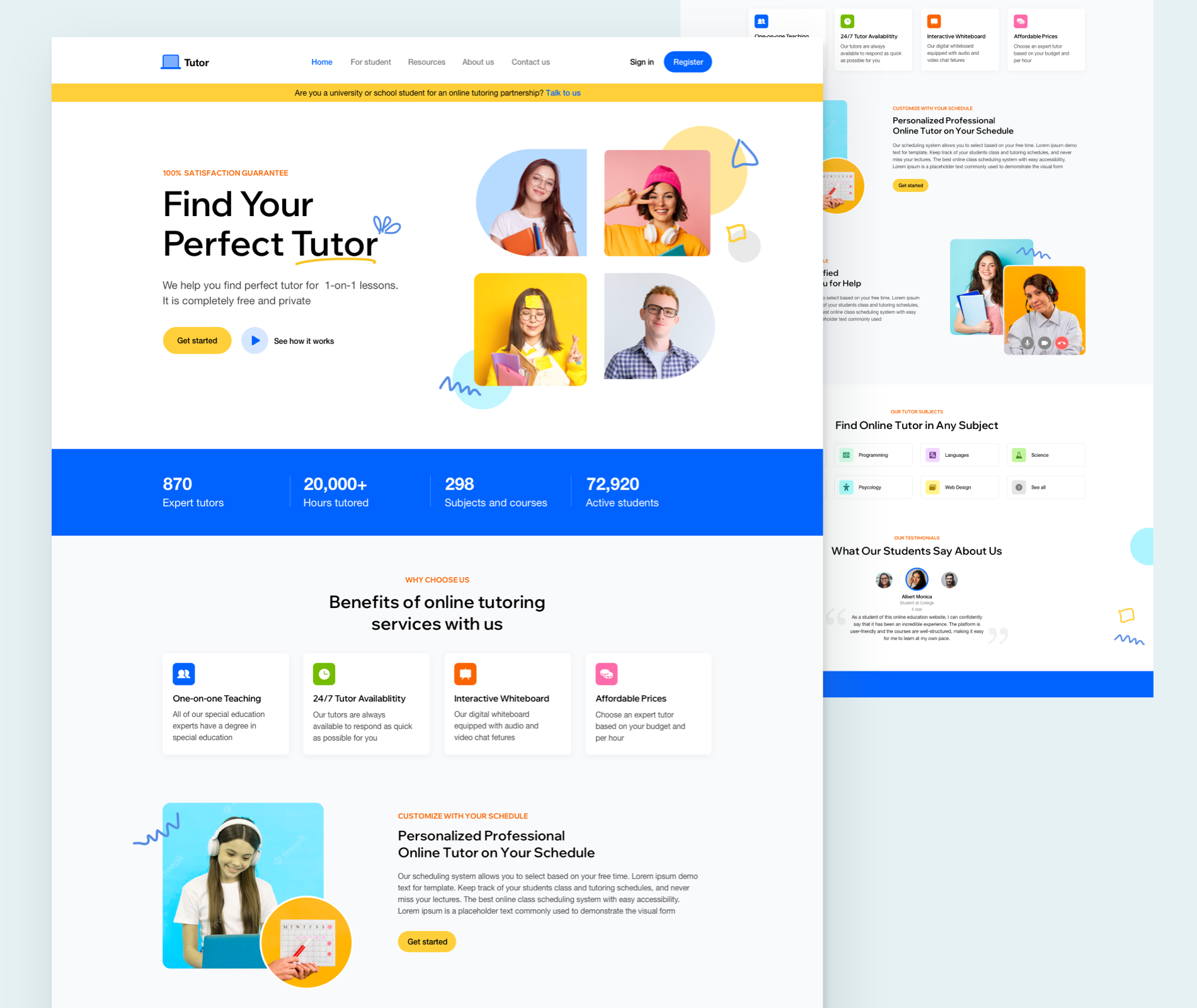 Tutor. Online tutoring Landing page e learning education education website landing landing page landing page design learning online class online learning online school online teaching school online study tutoring ui ux website