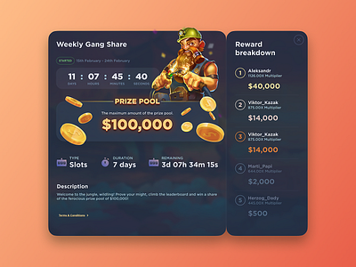 Tournaments: Casino Interface app betting blockchain casino crypto design gambling game graphic design illustration interface mobile nft platform top players tournaments ui ux web design windows