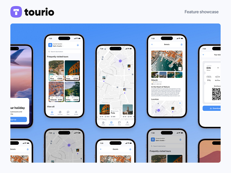 tourio • Feature showcase design feature showcase features minimal minimal ui minimal user interface minimalistic mobile app mobile app interface mobile app user interface mobile applcation interface mobile application mobile design travel application interface travel application mobile travel application ui travel mobile application ui user interface ux