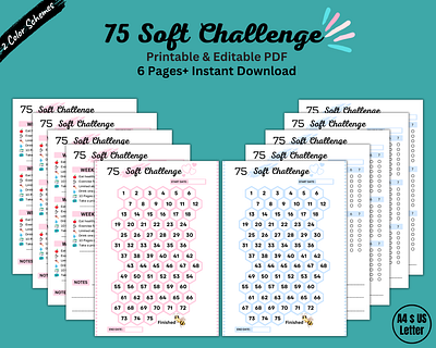 75 Soft Challenge - Printable PDF Template (6+ Pages) 75 soft challenge fitness health pdf printables templates workout