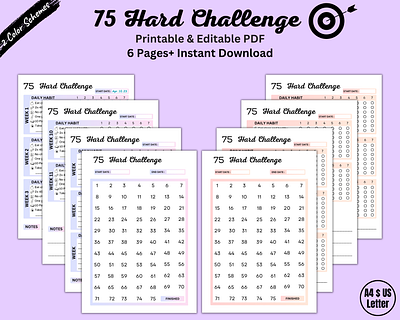 75 Hard Challenge - Printable PDF Template 75 hard challenge etsy products graphic design habit tracker printable pdf routine tracker workout tracker
