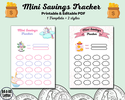 Mini Savings Tracker - Unicorn Style - Printable PDF design glitter graphic design money money savings printable for kids saving sparkles tracker unicorn