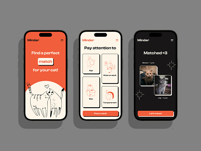 Minder - Cat match responsive website cat match illustration interaction pet match responsive tinder ui user interface uxui website