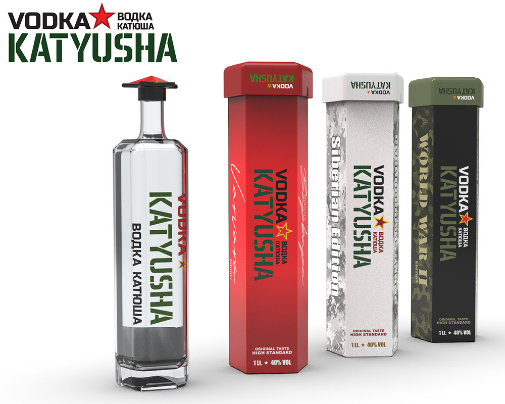 Katyusha 1L Vodka (Pentagram Bottle) 3d bottle design brand identity branding liquor package design packaging